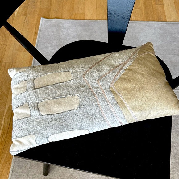 West Elm - Throw Pillow Case Cover - Embroidered Painted Geo Gold/Grey, 12"x21" - Picture 2 of 3